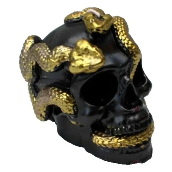 Halloween Other - New Black Skull W/ Gold Cobra Snake Gothic Halloween Candle Decorations